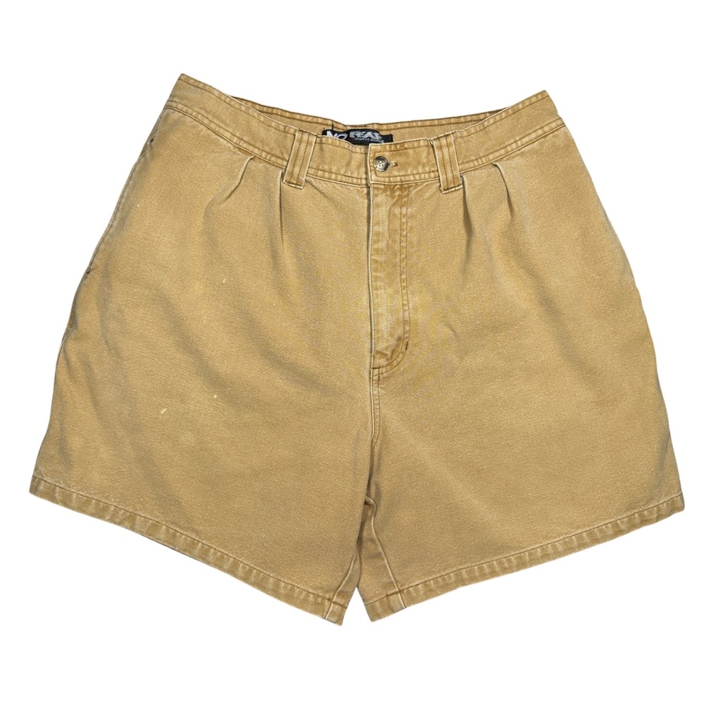 Vintage 90s No Fear Canvas Shorts Mens 33 Tan Khaki Pleated Skater Streetwear